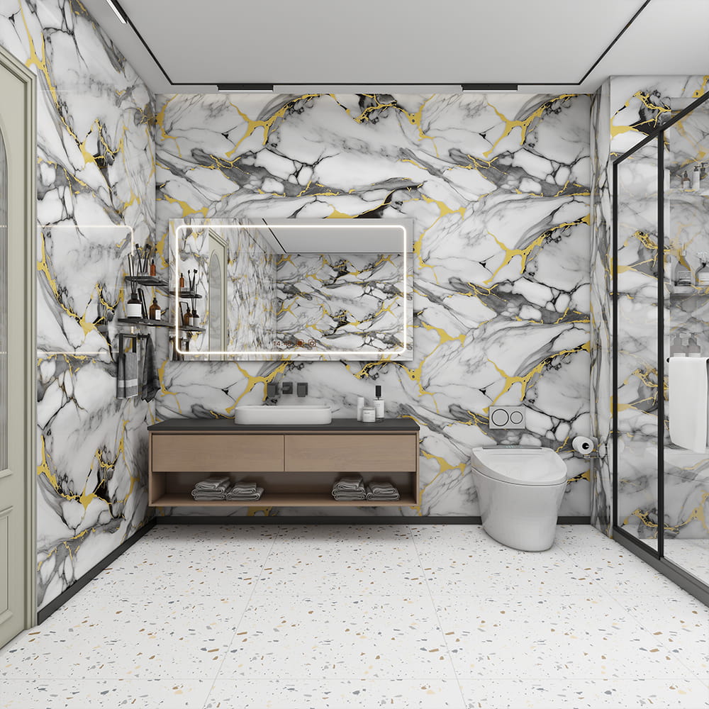 Nowoczesna, błyszcząca marmurowa tapeta w rolce PVC samoprzylepna wodoodporna dekoracja wnętrz naklejka na arkusz marmuru